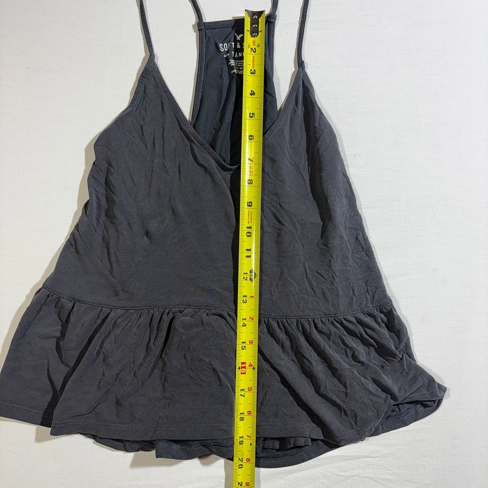 American Eagle Soft Sexy Tank Gray Peplum Womens Medium Strappy Loosefit Grunge - Picture 4 of 5